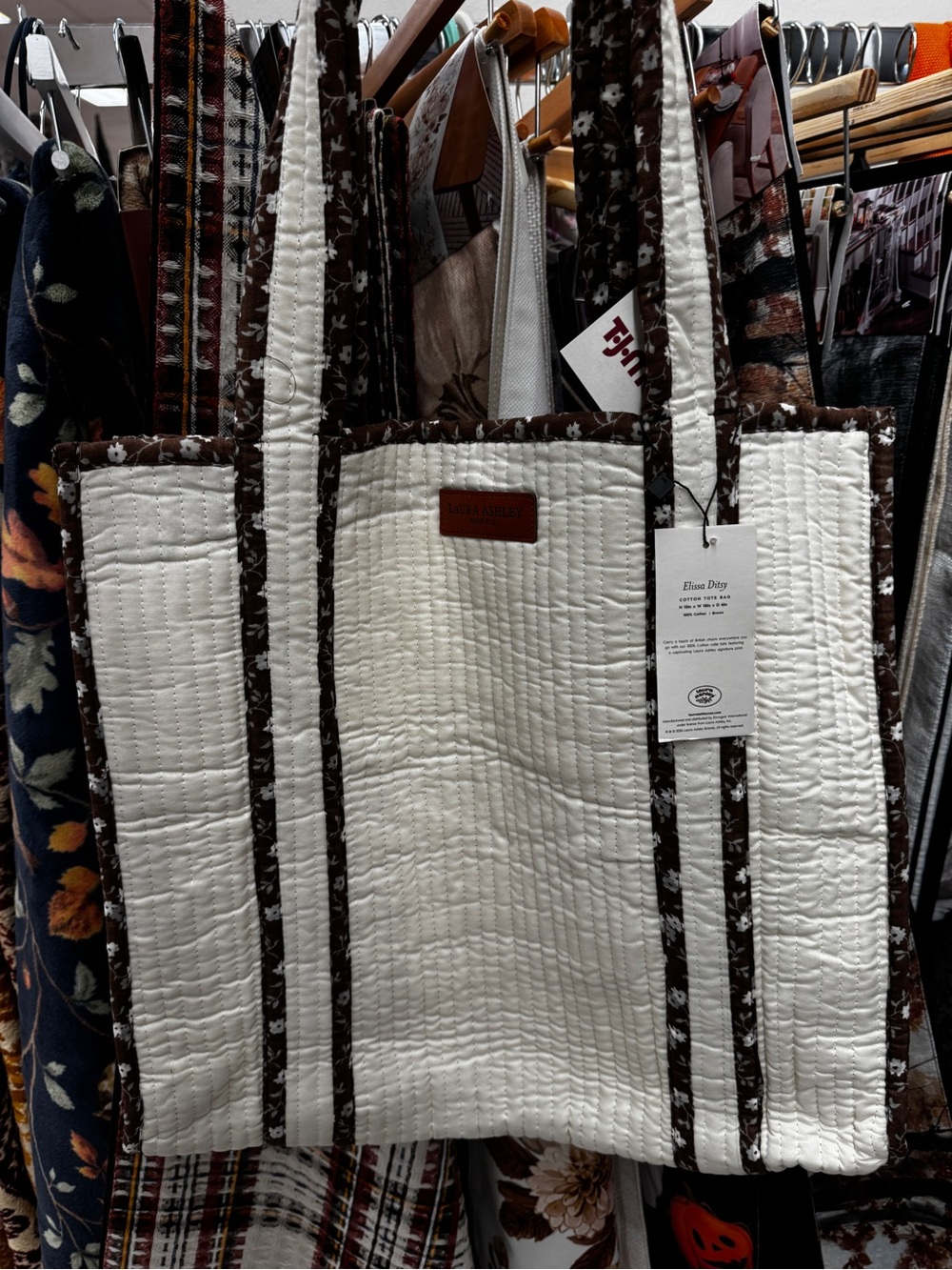 NWT Laura Ashley Brown and Cream Fall Floral Quilted Tote Bag Reversible
